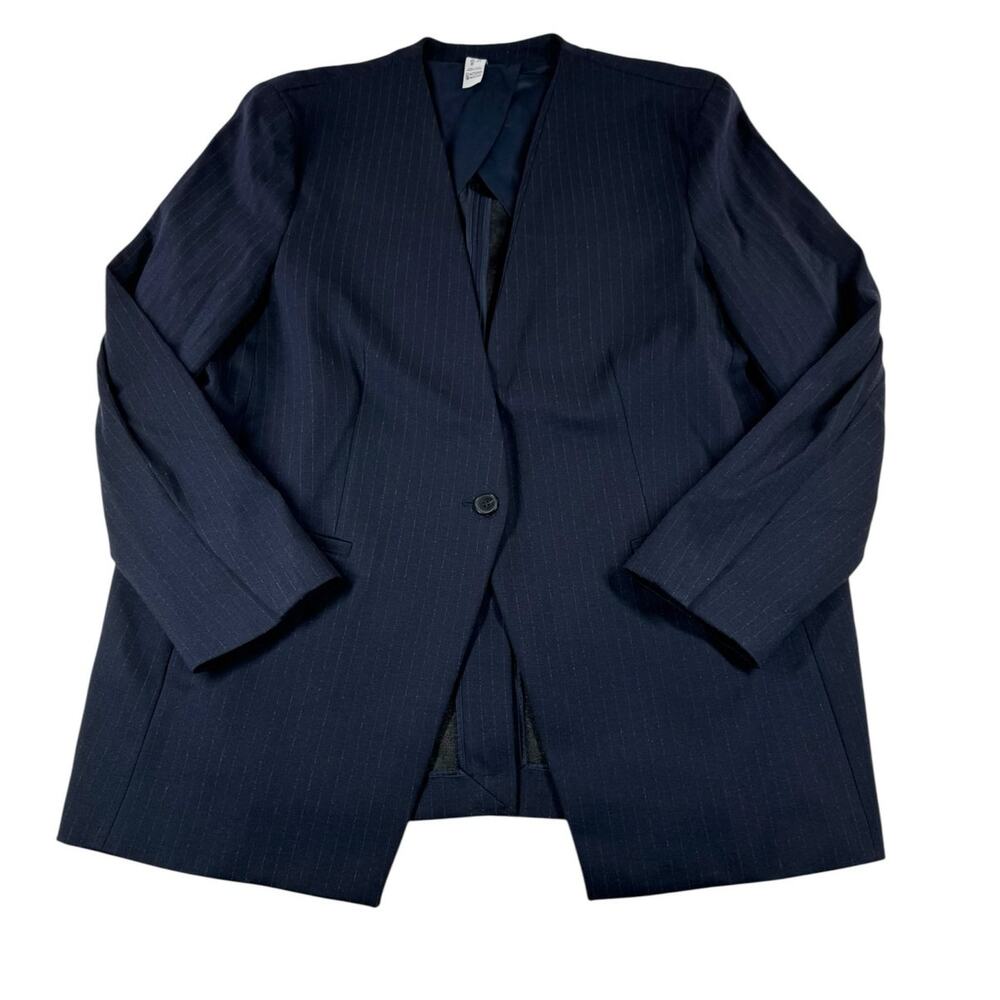 Spanx Perfect Collarless Blazer XL Navy Pinstripe Oversized Ponte Knit Jacket